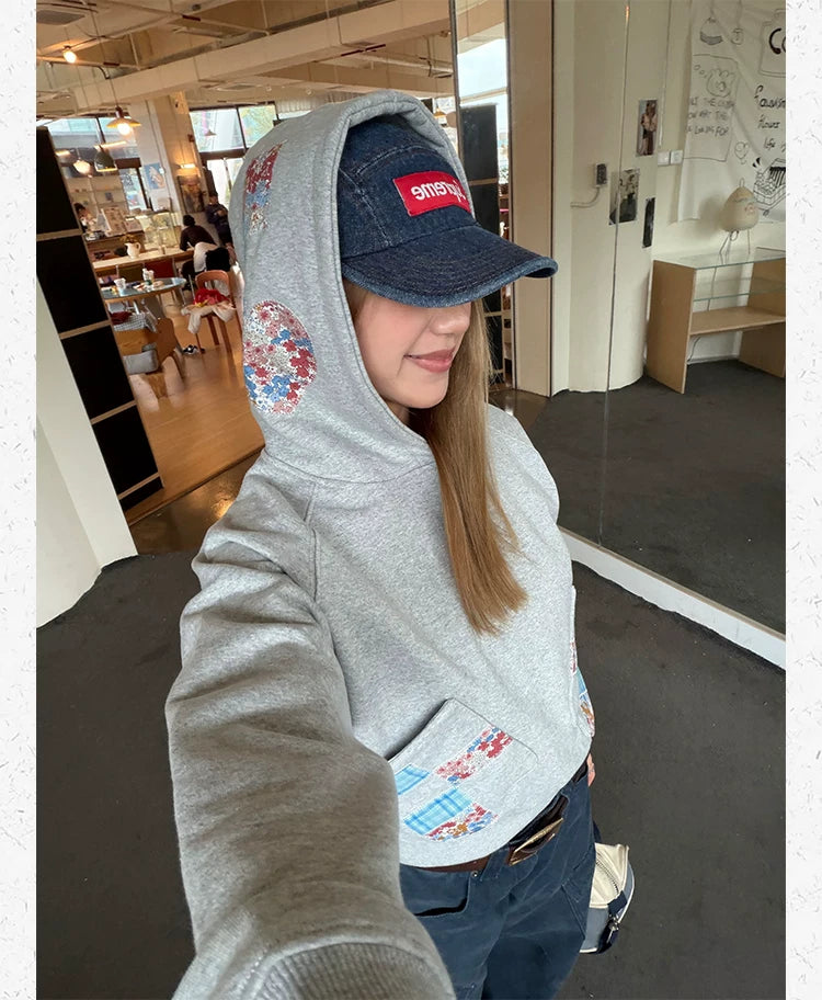 CCYE   Stitched Patch Embroidered Hooded Sweater