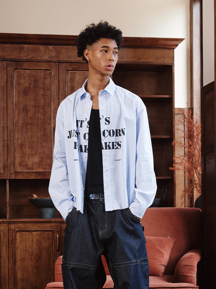 Remedy Letter Printed Striped Shirt