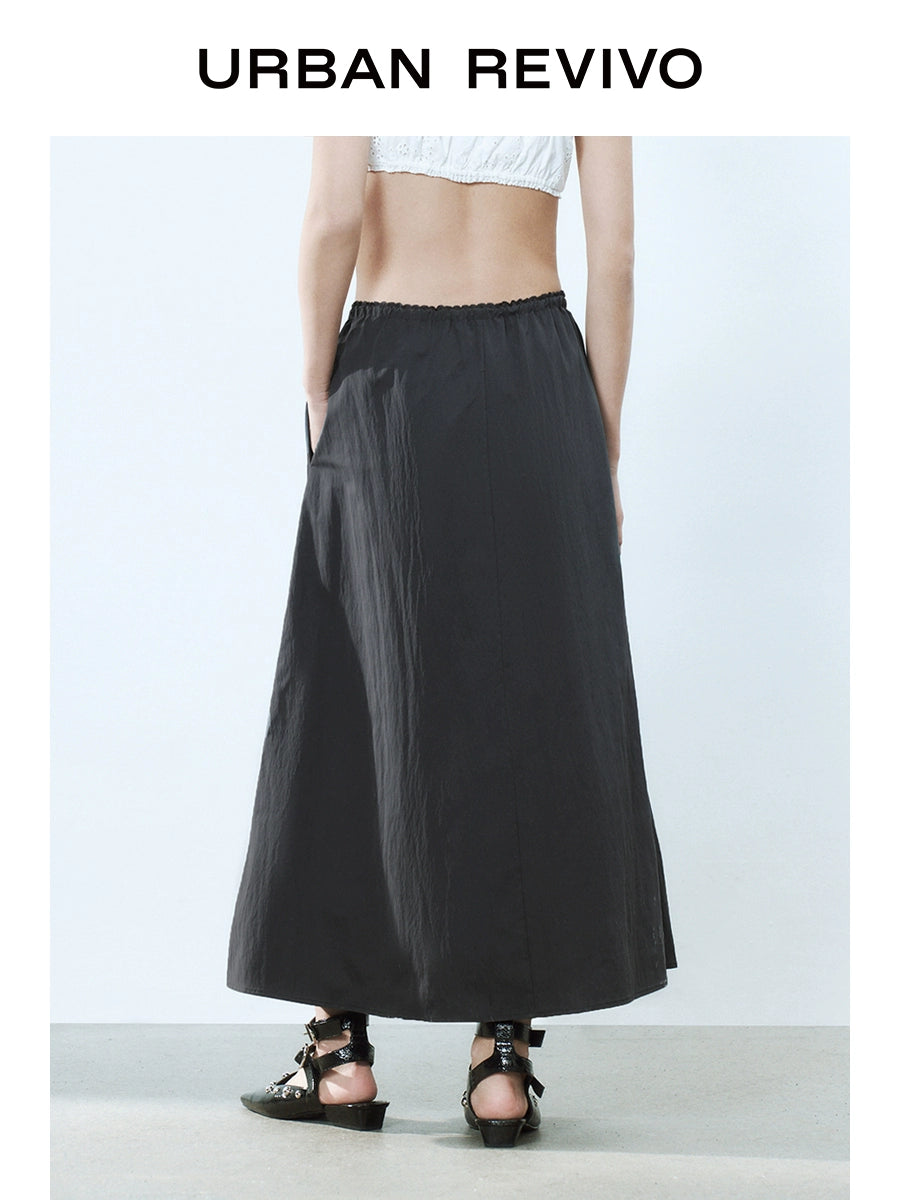 URBAN REVIVO Wave Hipster Super Loose Lace Stitching Medium and Long Skirt