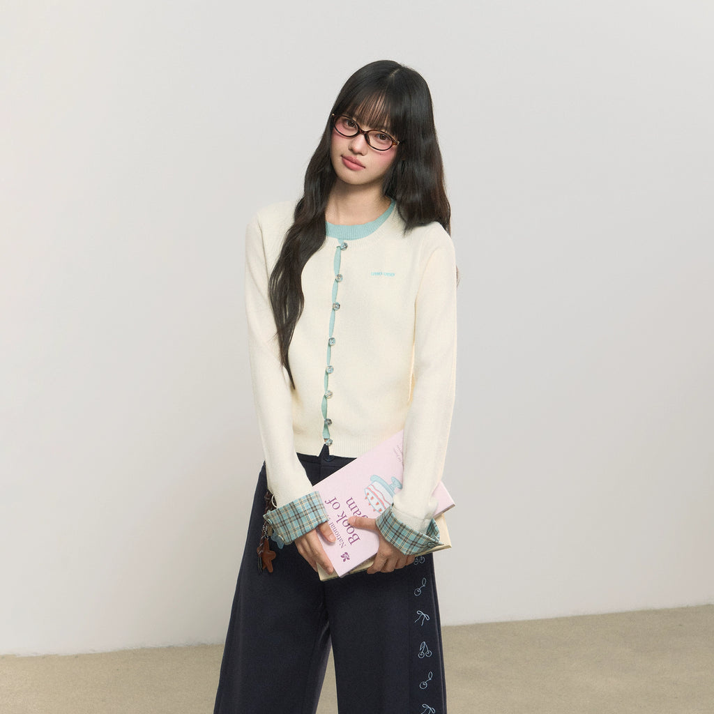 Umoumo Versatile Plaid Stitched Knitted Sweater