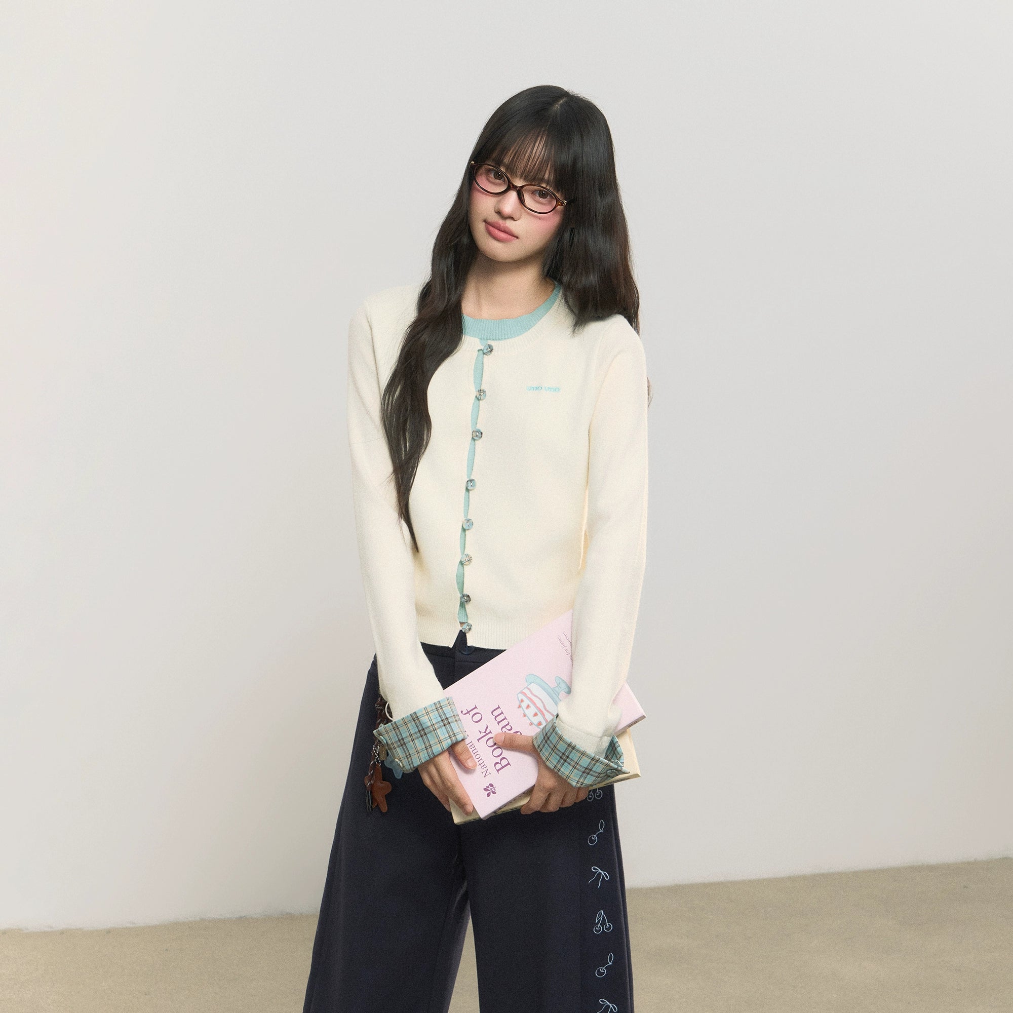 Umoumo Versatile Plaid Stitched Knitted Sweater