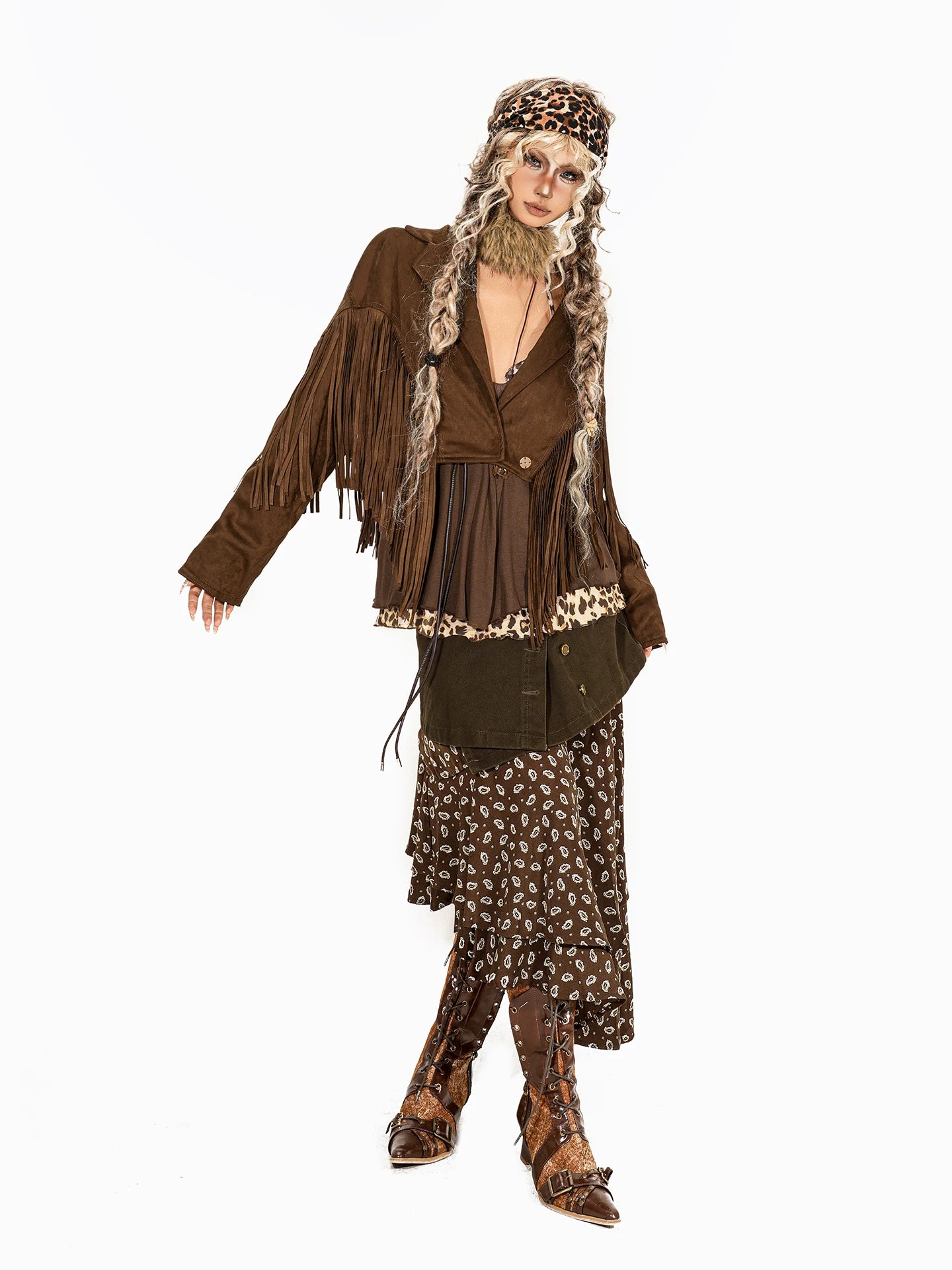 Arielink Vintage Aged Suede Fringed Short Coat