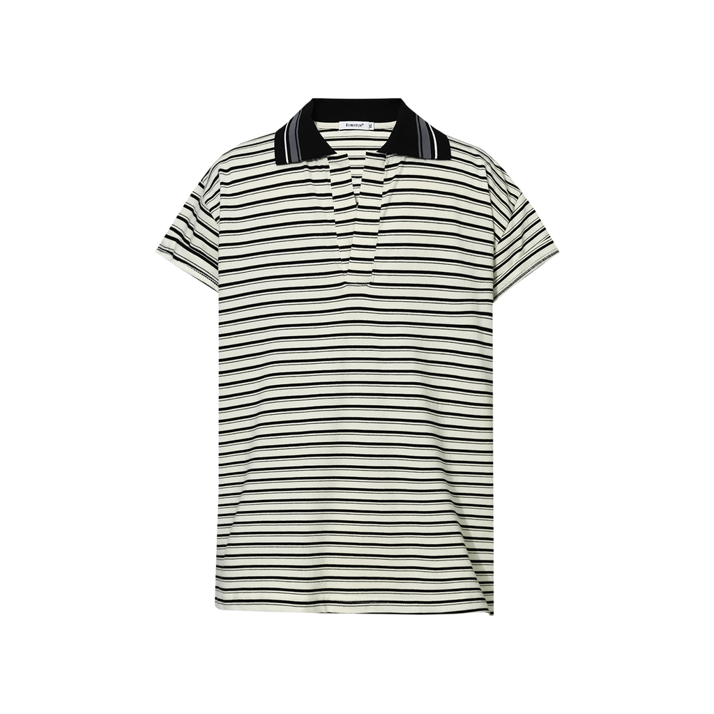 FUNKYFUN Contrast Pinstriped Lapel Tee