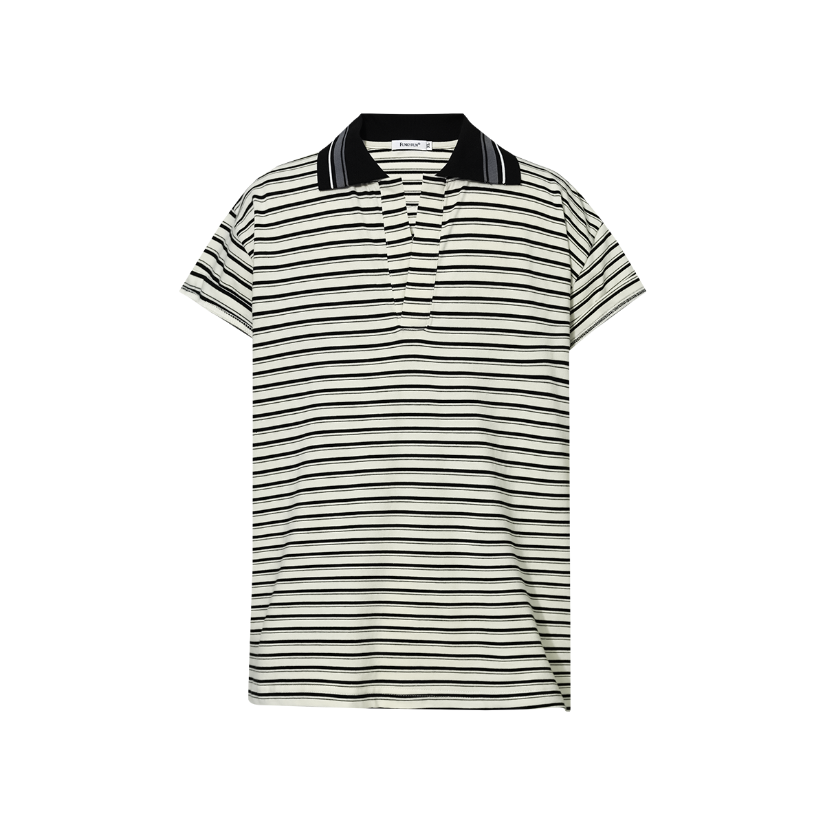 FUNKYFUN Contrast Pinstriped Lapel Tee