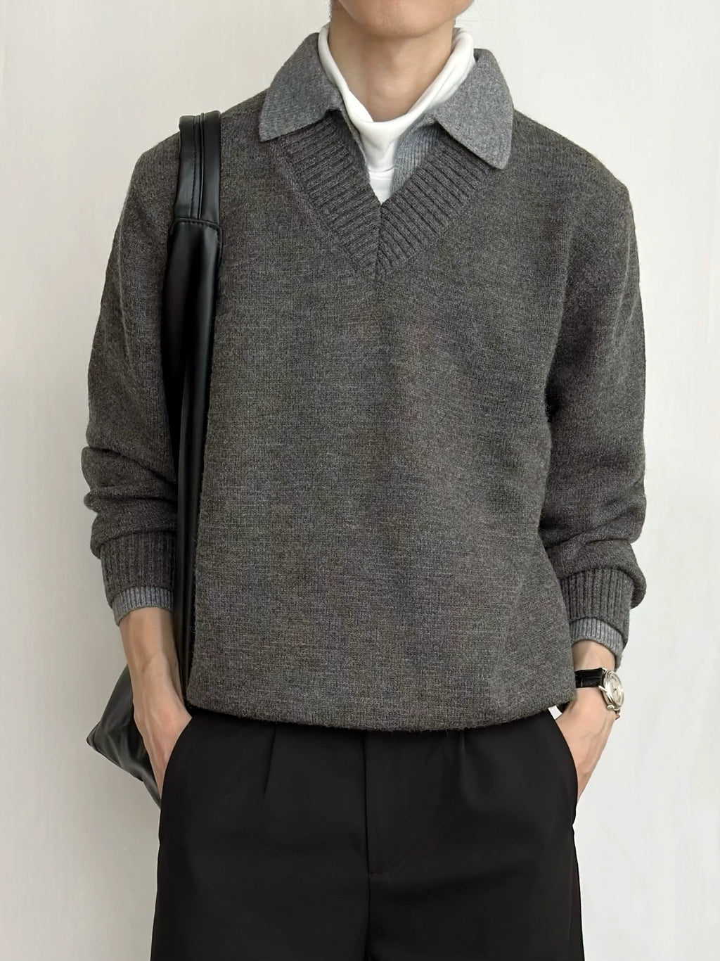 Stay The Night Fake Two V-Neck Sweaters