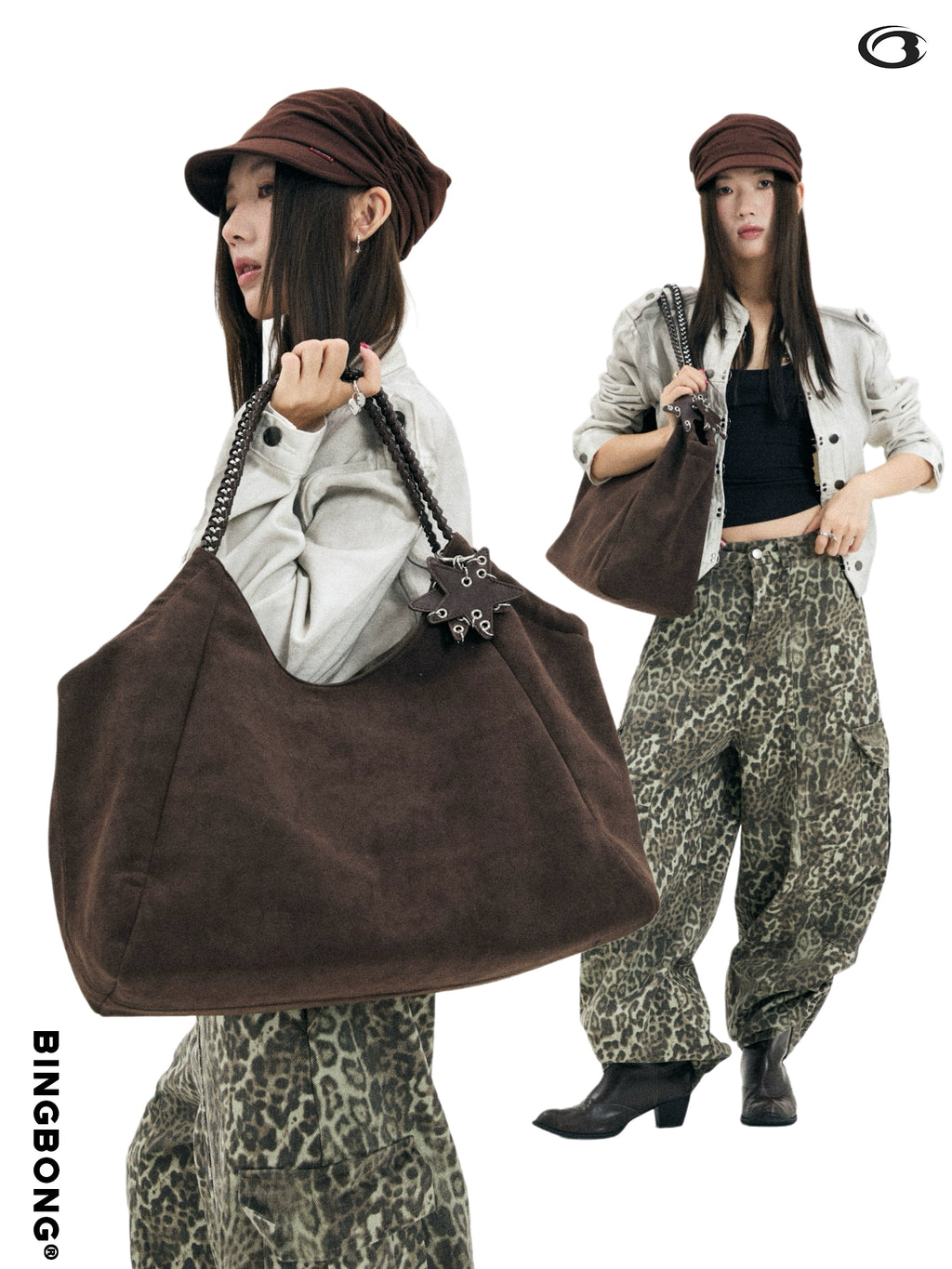 BINGBONG Suede Large Capacity Shoulder Bag