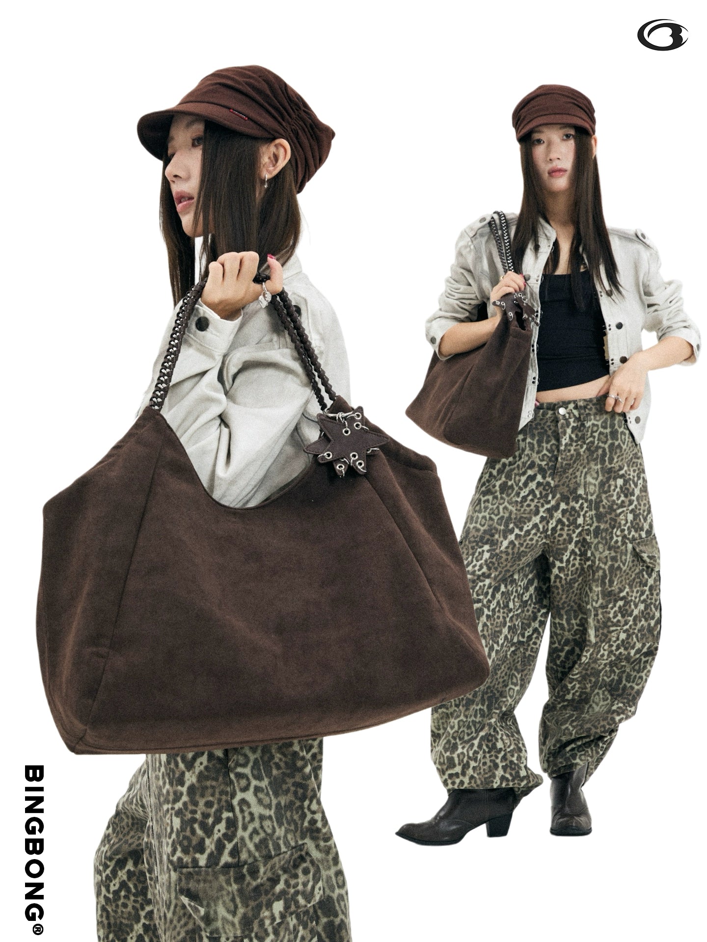 BINGBONG Suede Large Capacity Shoulder Bag