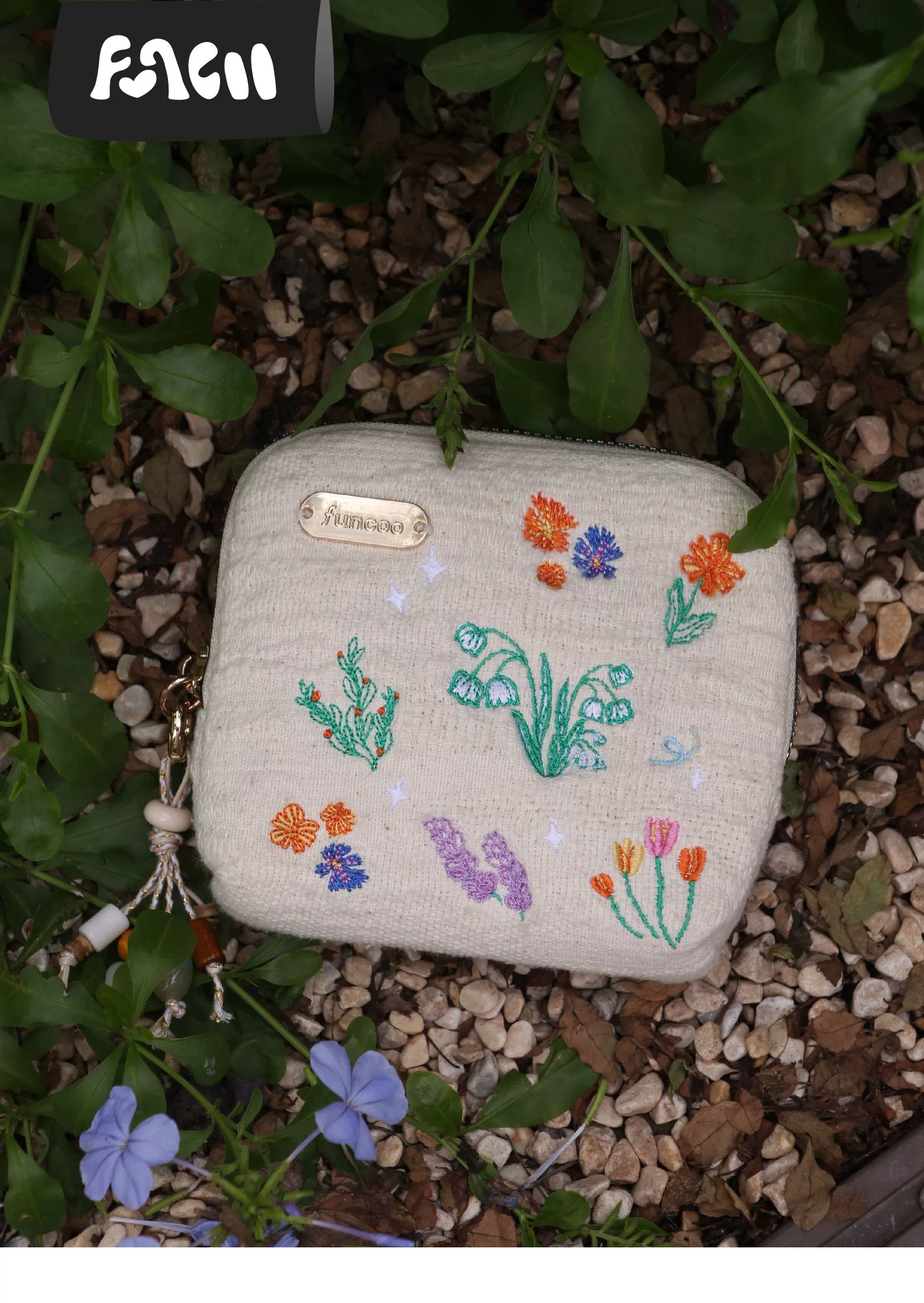 FUNCOO Cotton and Linen Embroidered Flower Portable Jewelry Bag