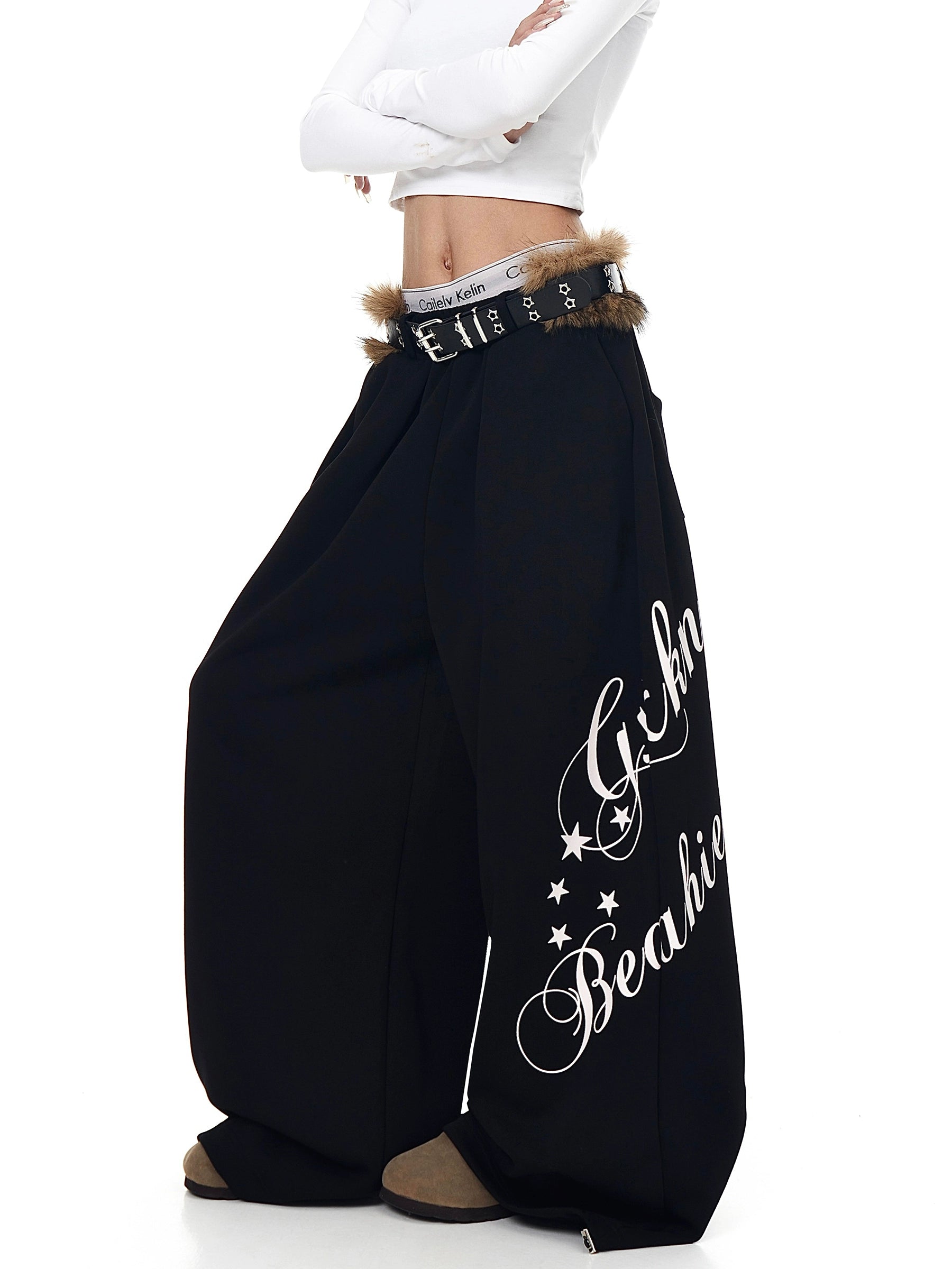 BLACKLISTS Vintage Fluffy Belt Design Scimitar Sweatpants