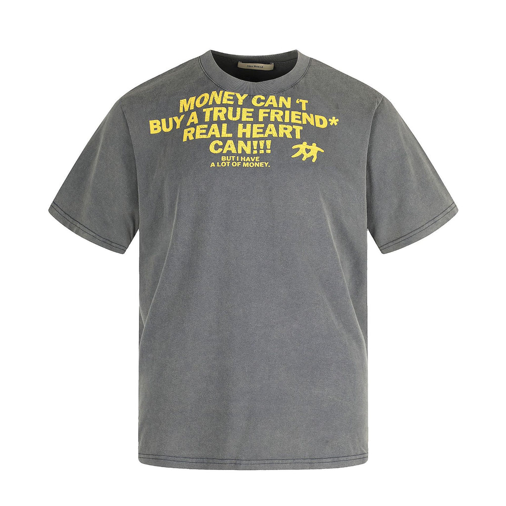 11KN Retro Round Neck Loose Letter Printed Tee