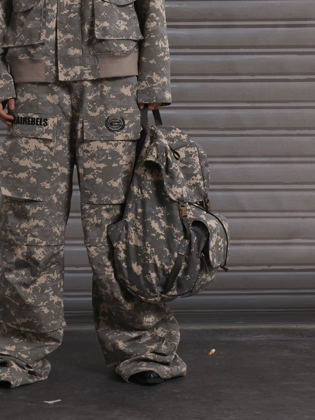CHAI Camouflage Embroidered Logo Double Shoulder Drawstring Backpack