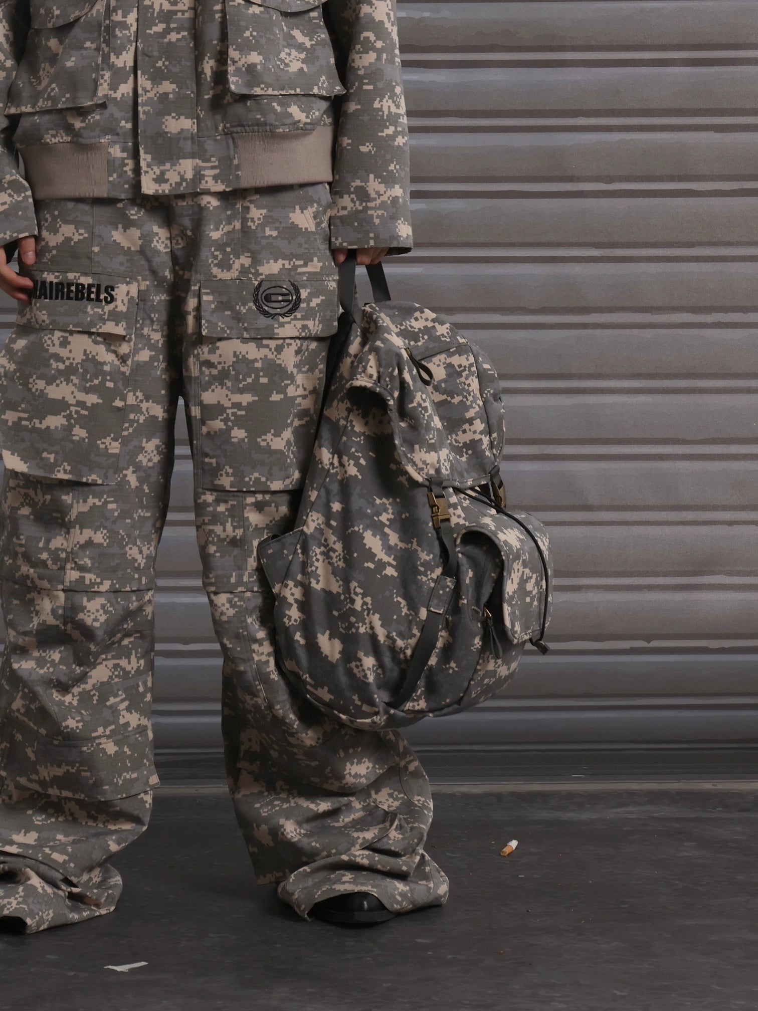 CHAI Camouflage Embroidered Logo Double Shoulder Drawstring Backpack