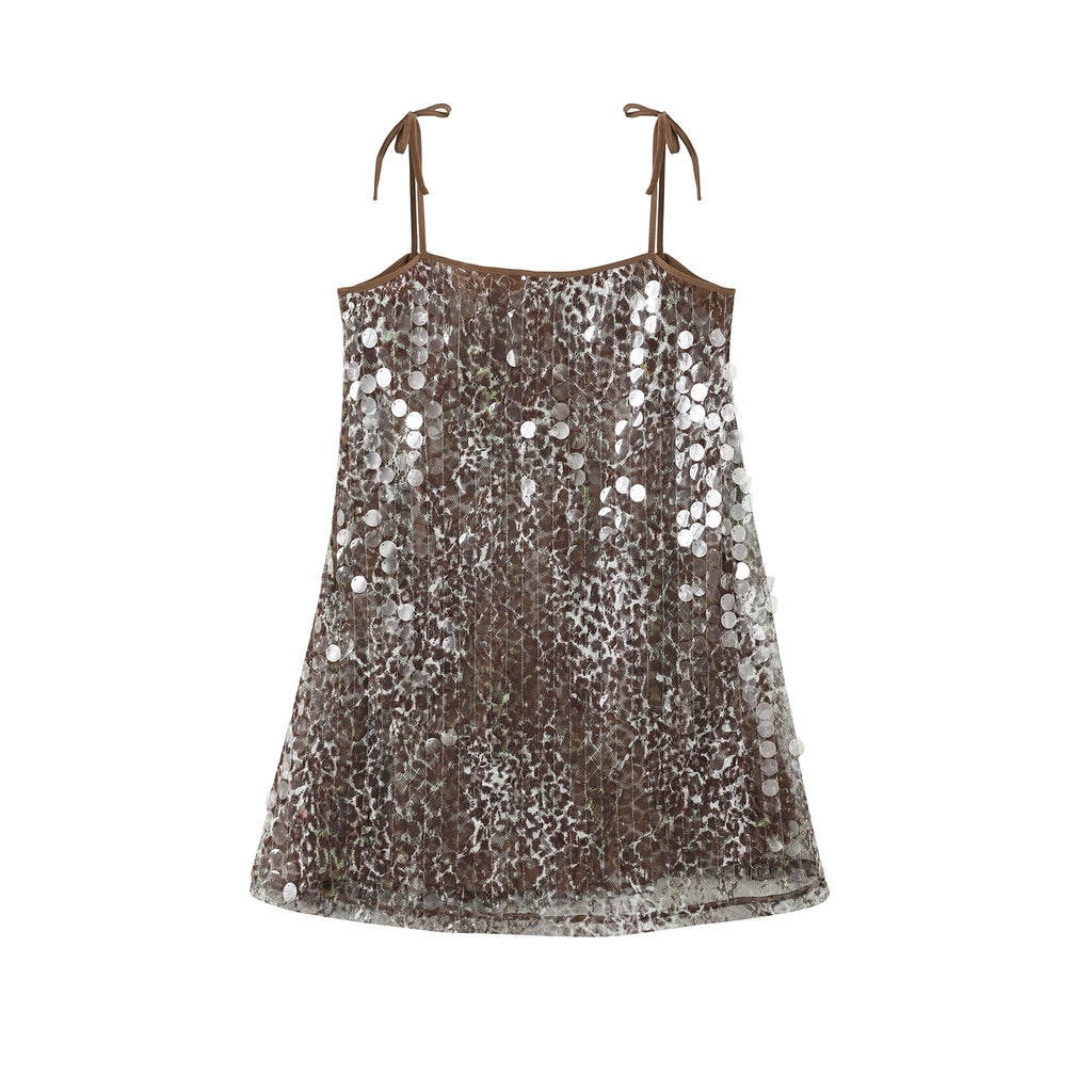 SASSY MOODY Sequined Suspender Temperament Lace Vacation A-word Dress