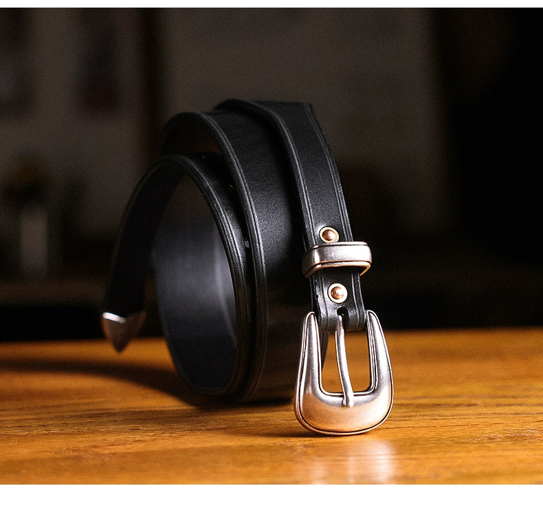 HALF WORK American denim cavalry belt retro tanned leather handmade pure cowhide leather belt for men and women