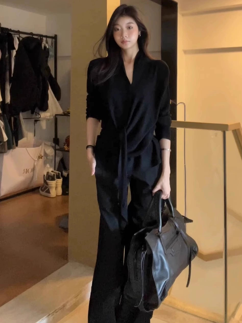 WITHMIN Low Waist Loose Drape Versatile Straight-leg Suit Pants