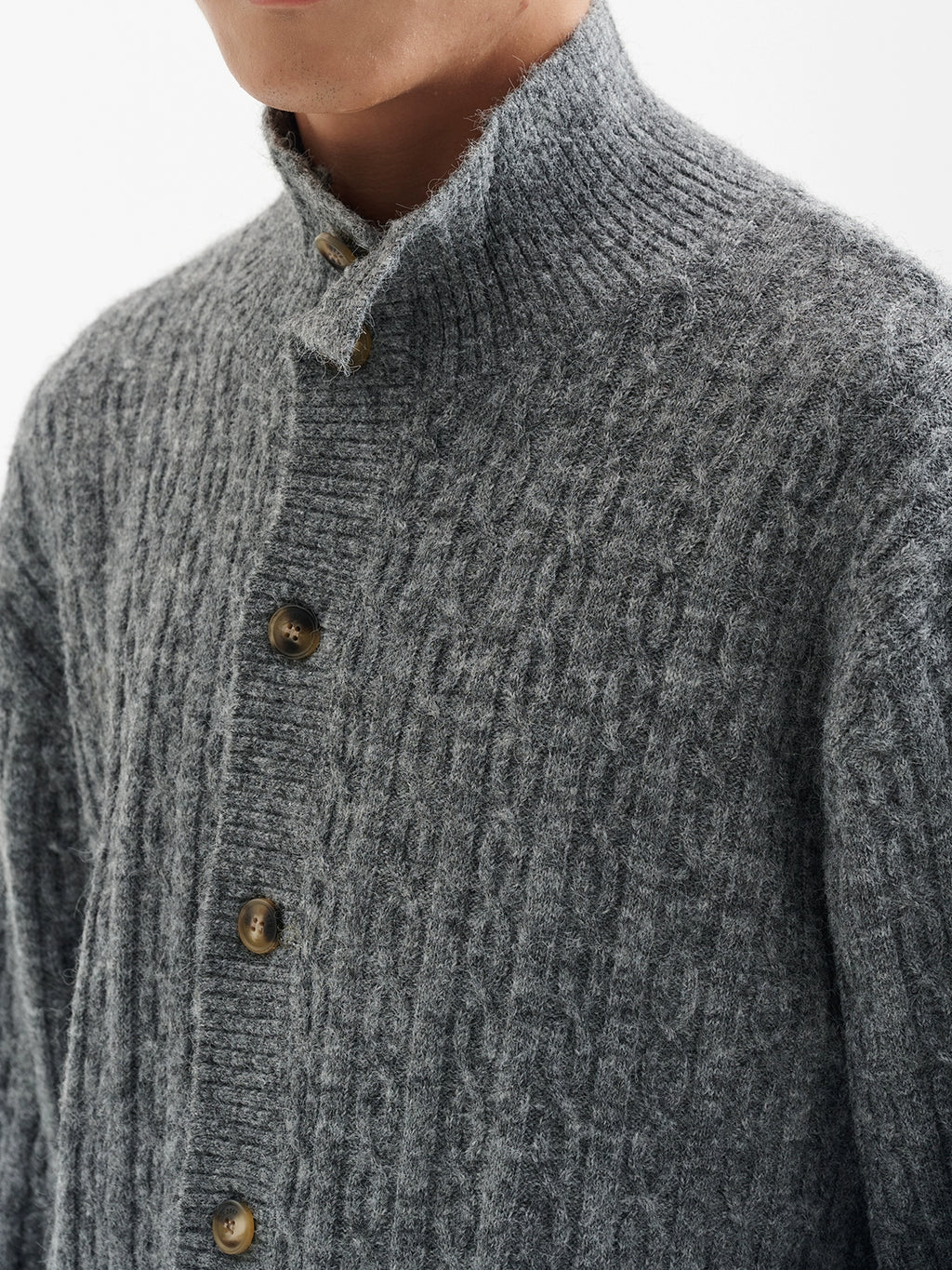 BUTTBILL Loose Casual Stand-up Collar Twisted Knitted Shirt Sweater