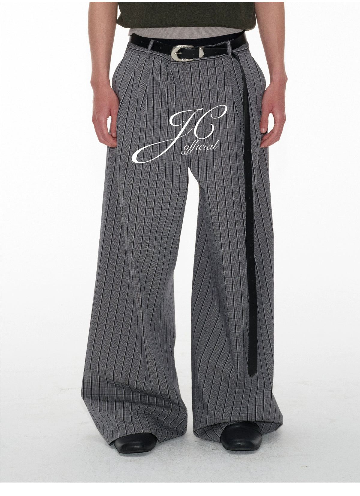 JCAESAR Bubble Plaid Straight Trousers