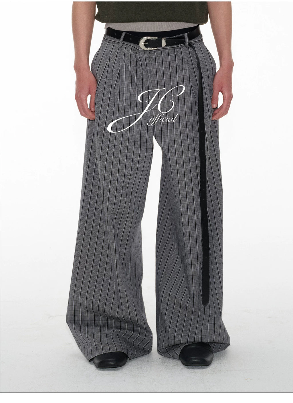 JCAESAR Bubble Plaid Straight Wide-leg Pants