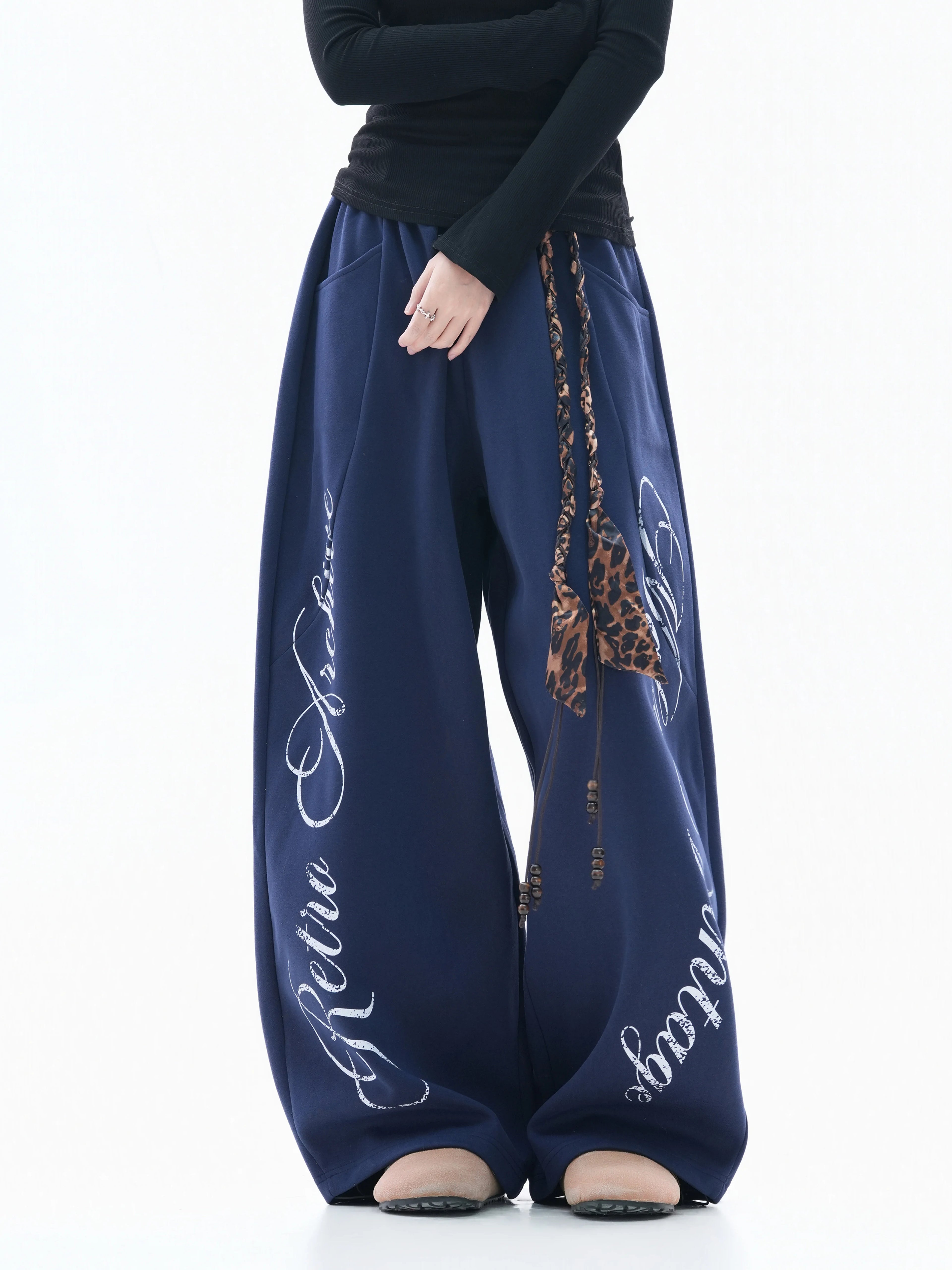 Zuocisankon Leopard Print Strap Casual Sweatpants
