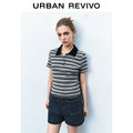 URBAN REVIVO College Color Contrasting Striped T-shirt Polo Shirt