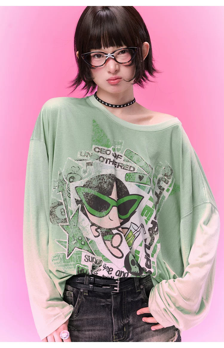 BJHG [Flying Girls Joint Name] Printed Lyocell Long Sleeve T-Shirt