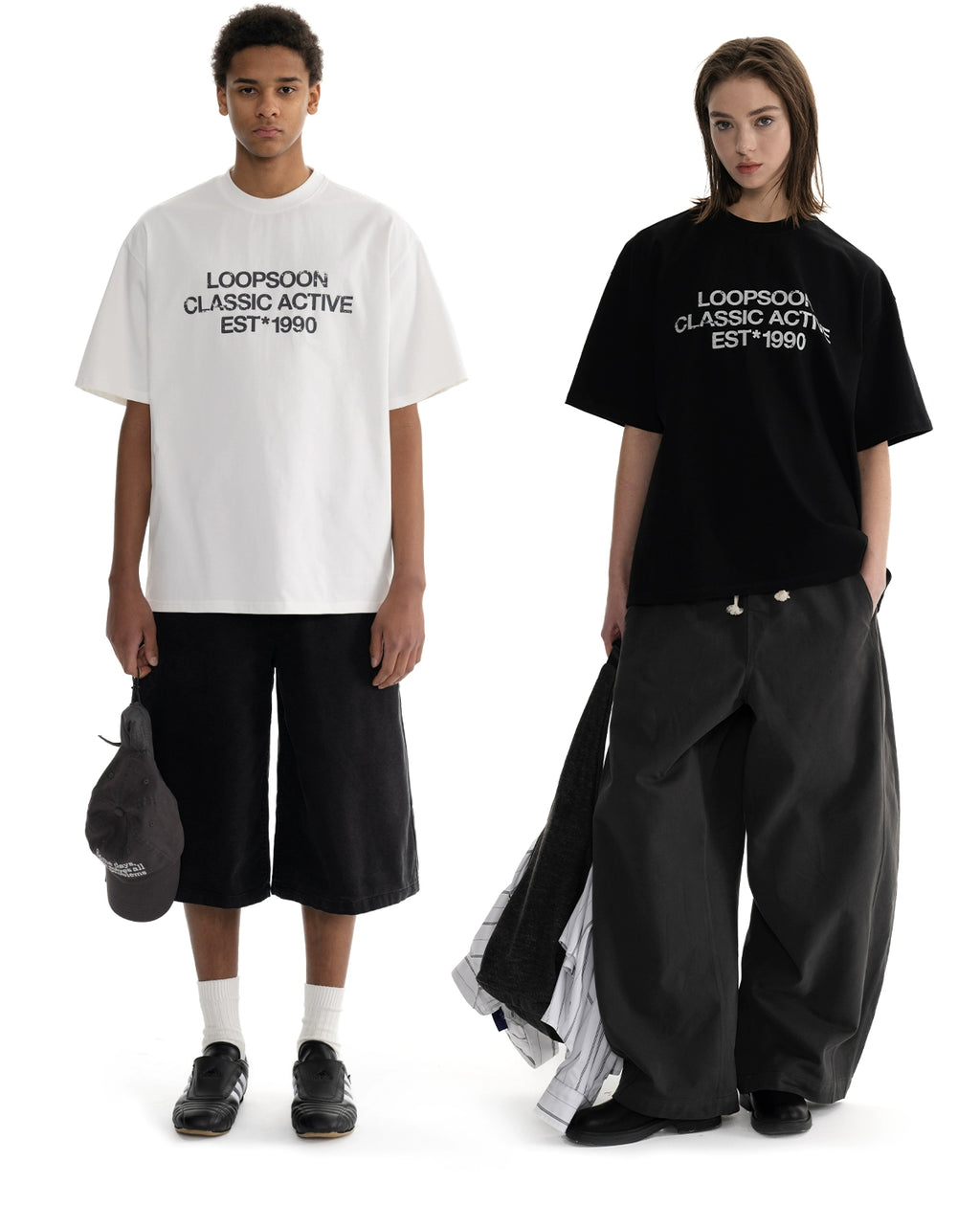 Loopsoon Crew Neck Three-line Printed Versatile Tee