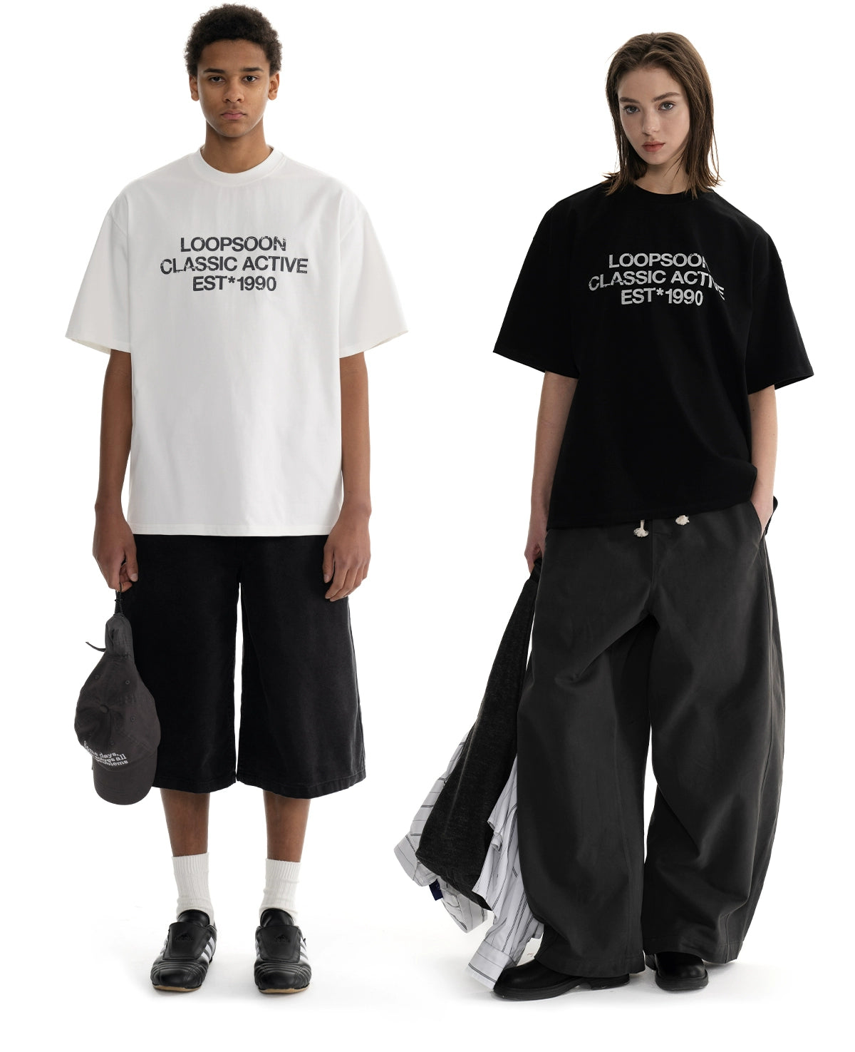 Loopsoon Crew Neck Three-line Printed Versatile Tee