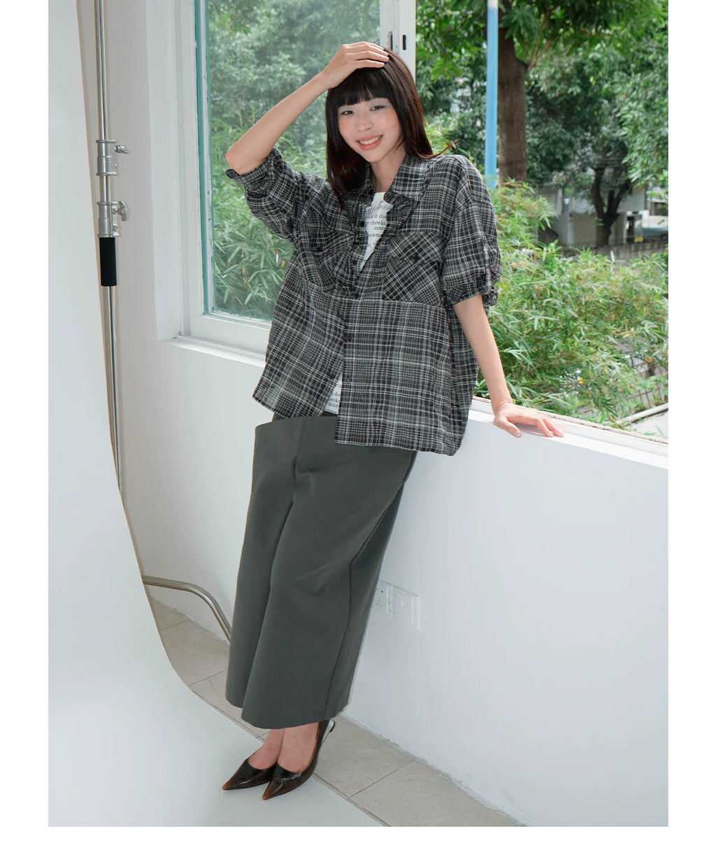 FUNKYFUN Contrast Color Loose Eight-point Trousers