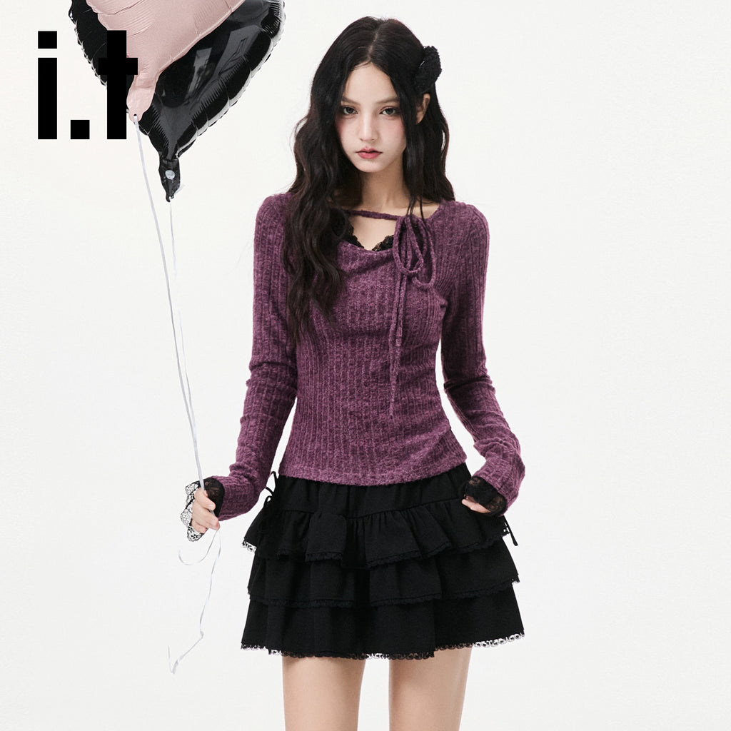 IT: CHOCOOLATE Lace Stitched Horn-sleeved Wool Knitted Sweater