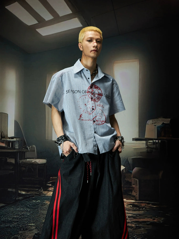 NOMANIAI Contrasting Striped Loose Shirt