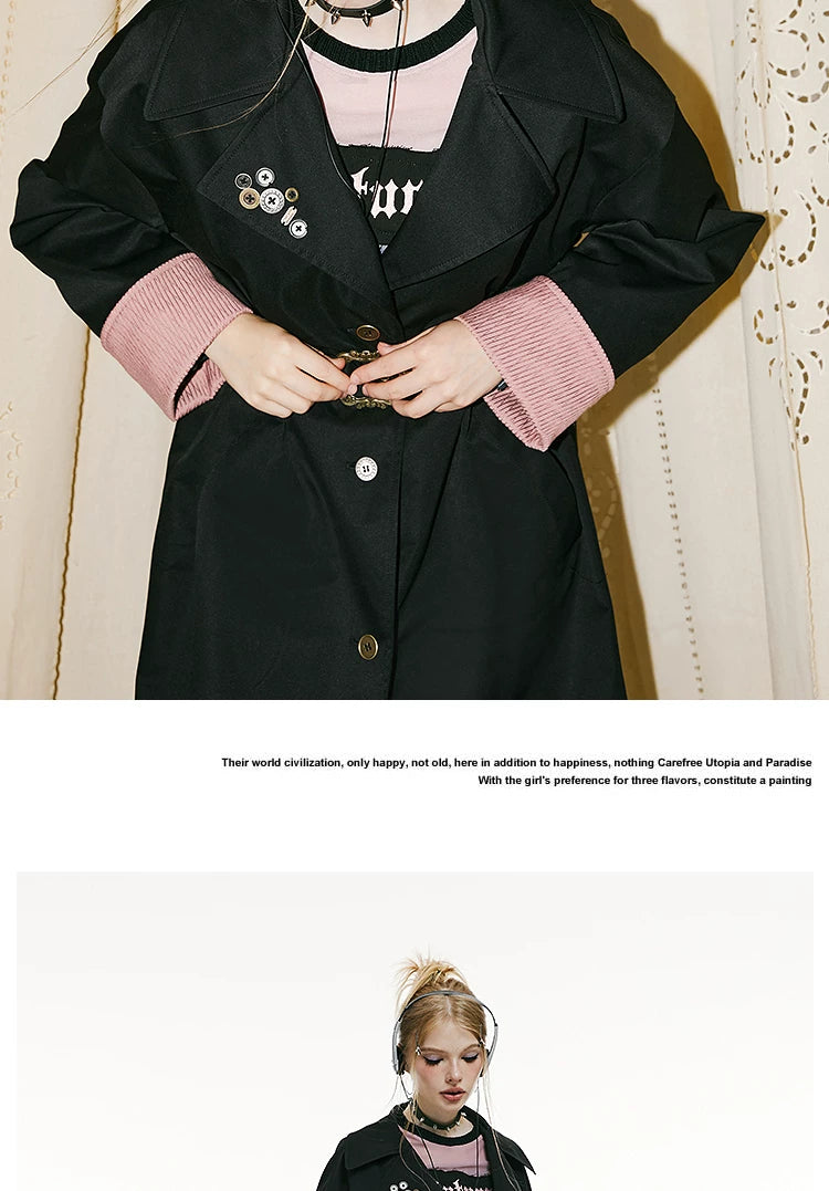 Imone Retro Lapel Splicing Trench Coat Women's Coat