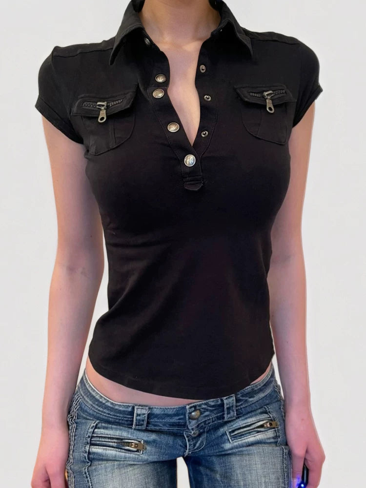 FUNOFF Retro Lapel Waist Tee