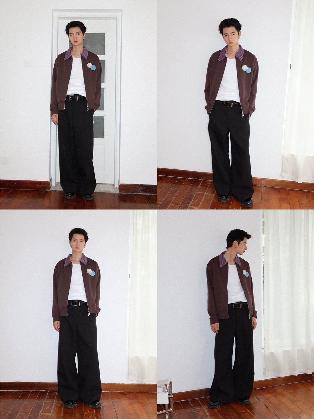 FUNKYFUN Contrasting Striped Spliced Lapel Loose Sweater Jacket