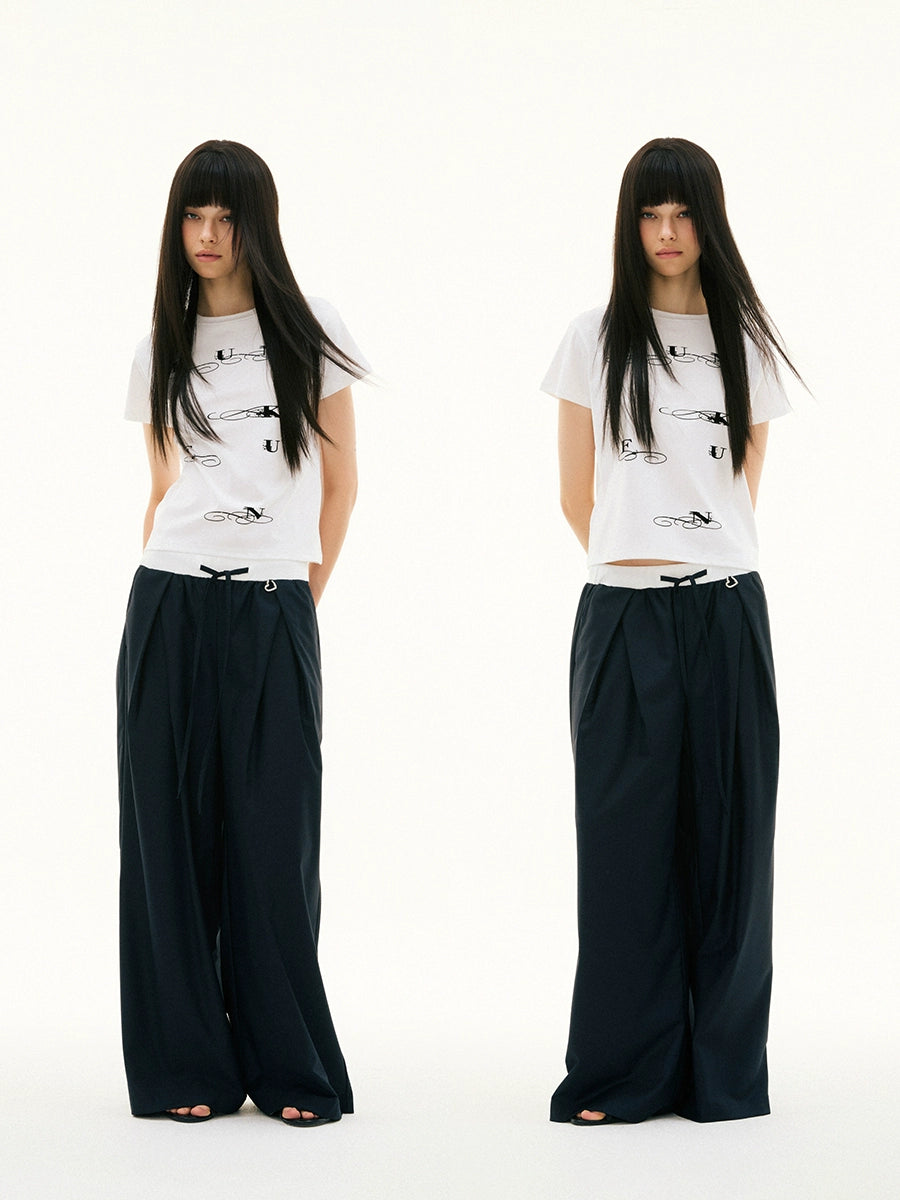 FUNKYFUN Flower Type Brand Logo Flocking Printing Tee