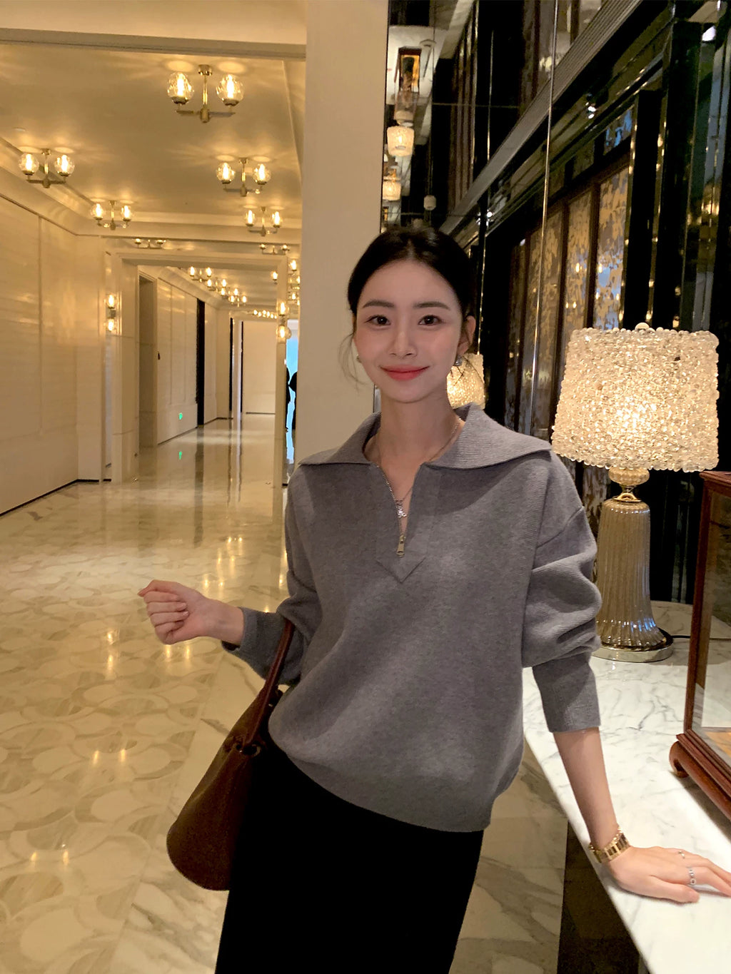 Pusumede Loose Thermal Lapel Knitted Sweater
