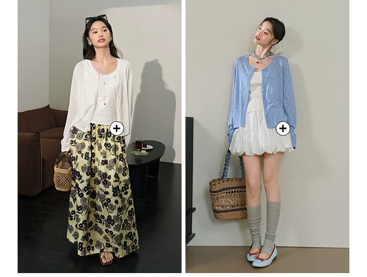 Kuose Color Hollow Short Knitted Sweater