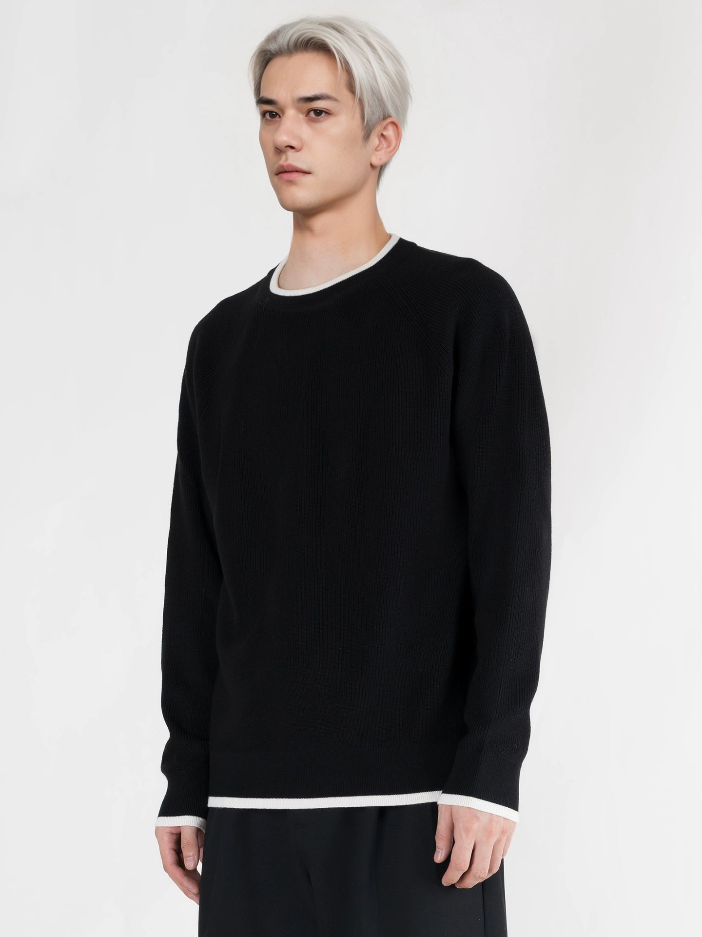 PERDU Shoulder Sleeves Contrasting Color Crew Neck Knitted Long-sleeved Sweater