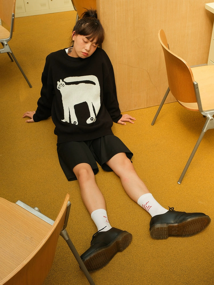 MoodLikeMe Cat Contrast Loose Knitted Sweater