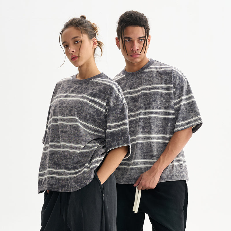 FIVE MEN loose square BOXY Striped heavy cotton Tee