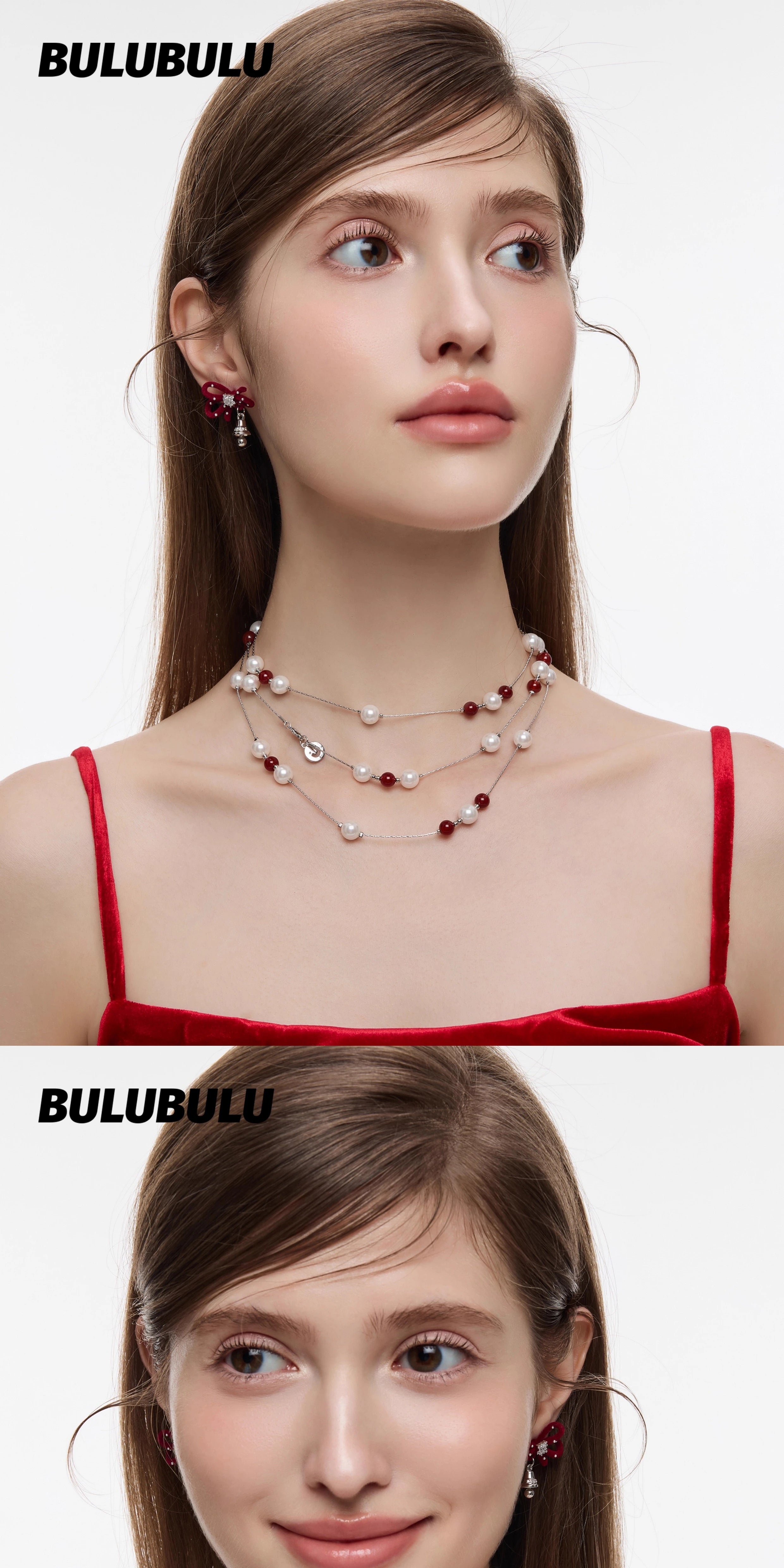 BULUBULU Christmas Red Velvet Bow Stud Earrings