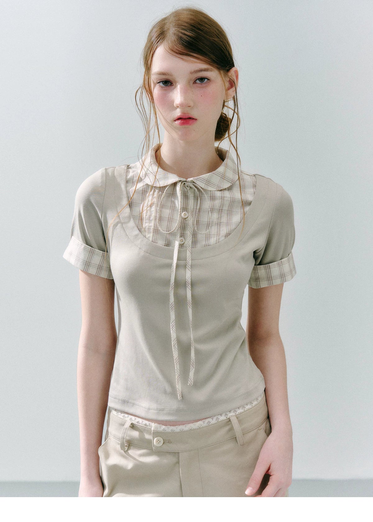 LOST FOREST Fake Two Piece Splicing Slim Tee