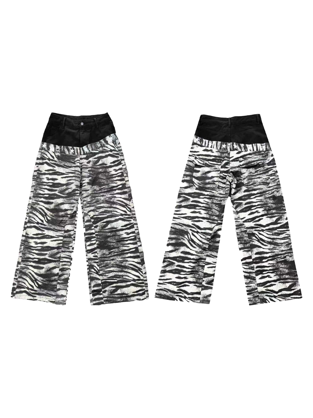 DETW Zebra-striped Slanted Waist Straight Stack Visual Jeans