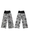 DETW Zebra-striped Slanted Waist Straight Stack Visual Jeans