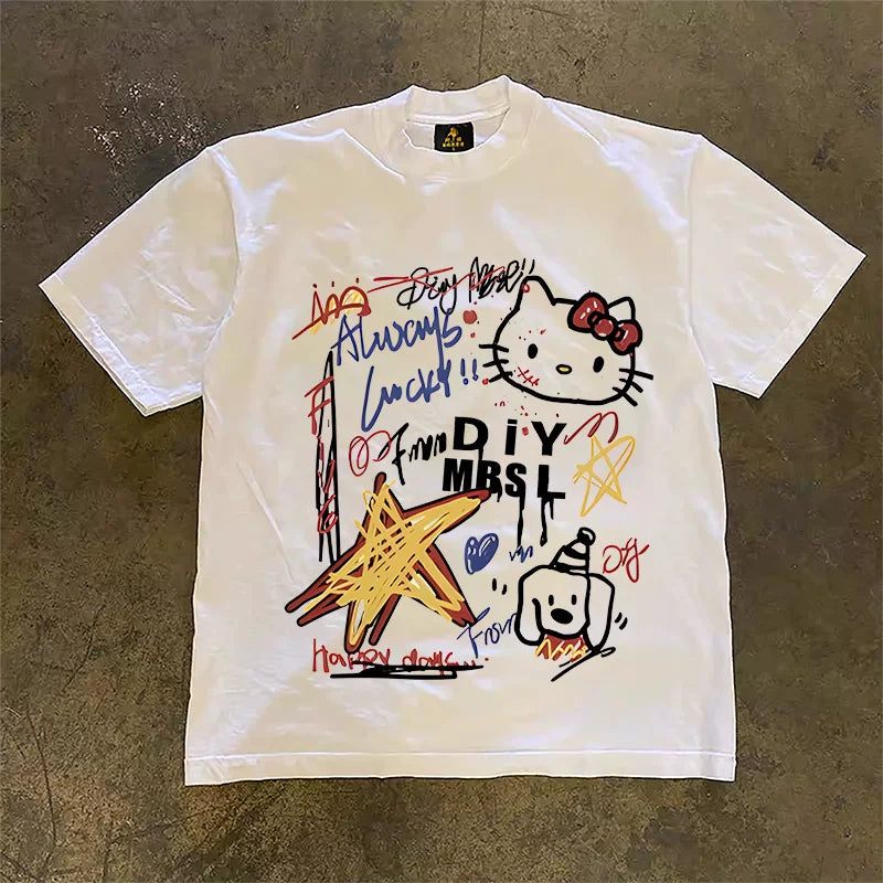 UPUPXIA  Cute Print Casual Loose Tee