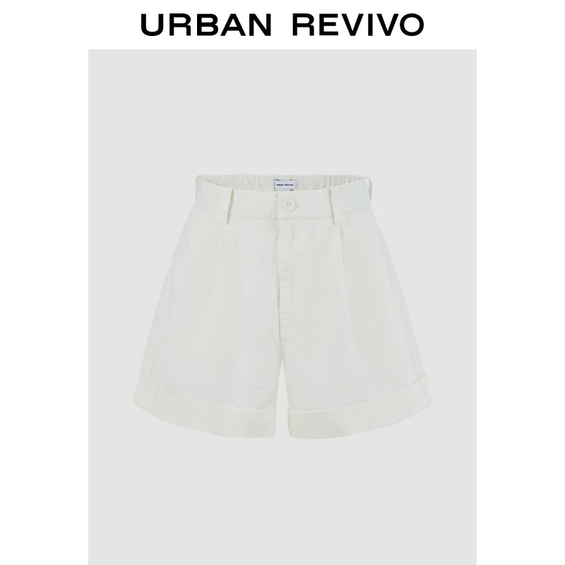 URBAN REVIVO Casual Minimalist Back Elastic Waist Hemmed Shorts