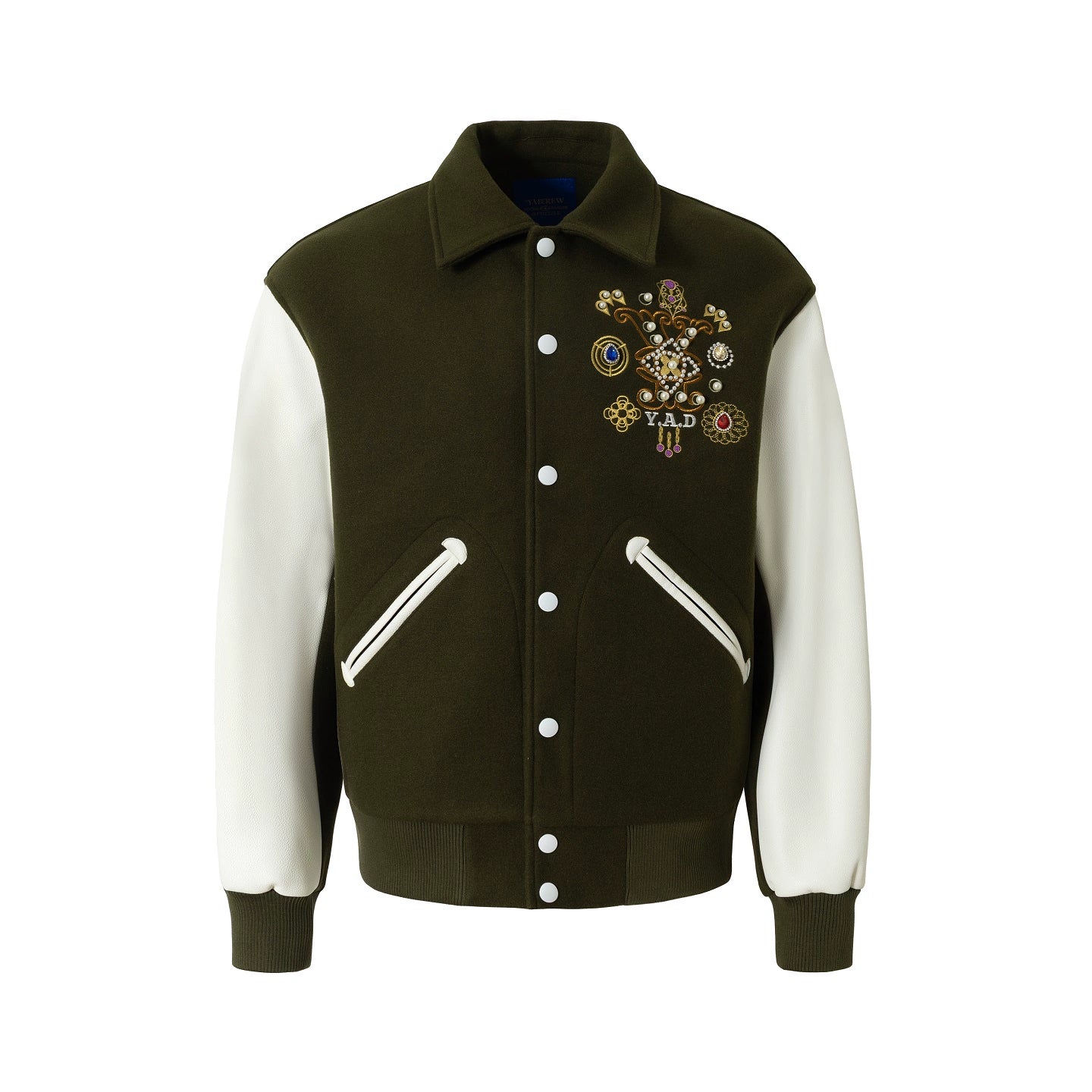 YADcrew Vintage Colorful Jewel Cross Lapel Baseball Jacket