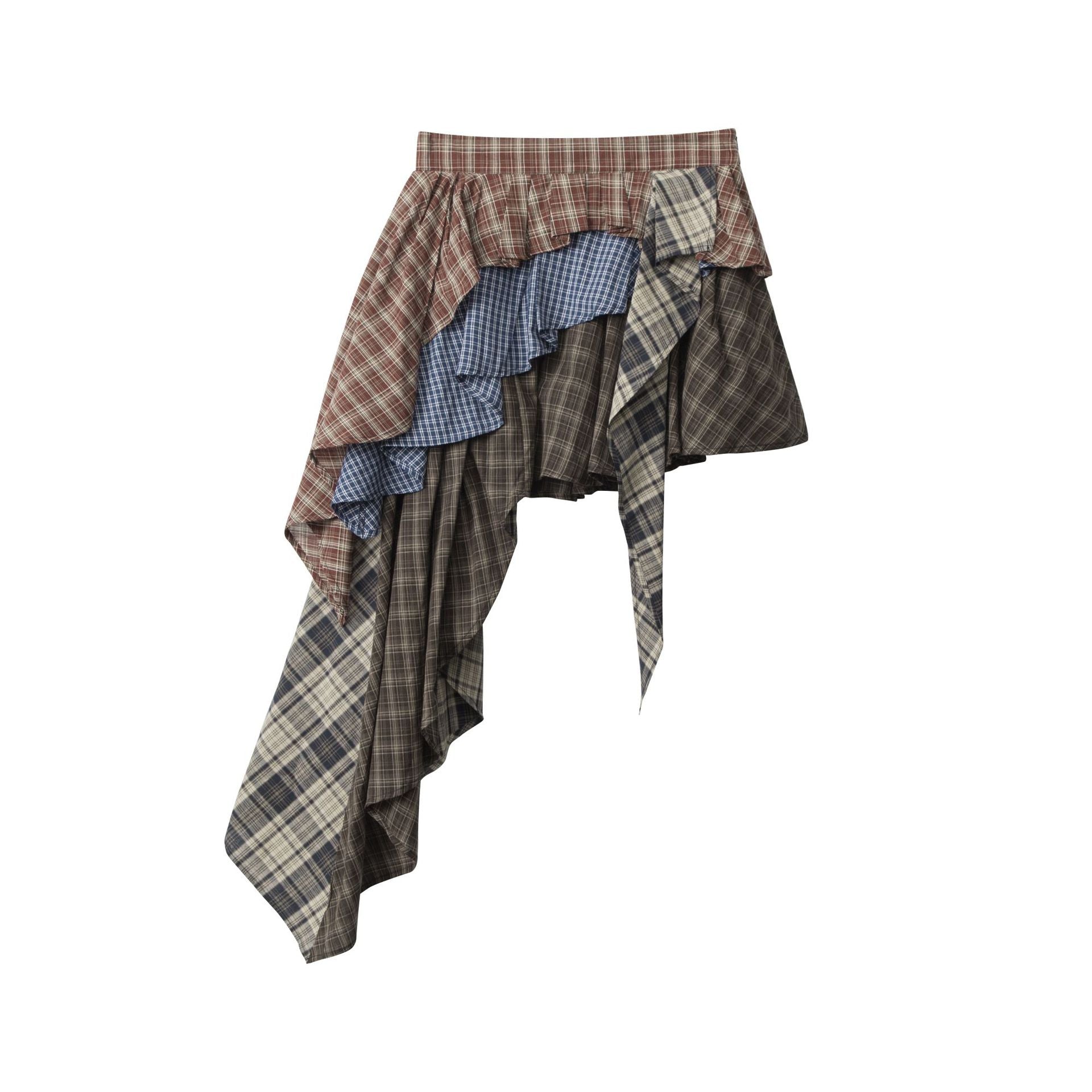 Nariele Irregular High Waist Plaid Splicing Short Skirt