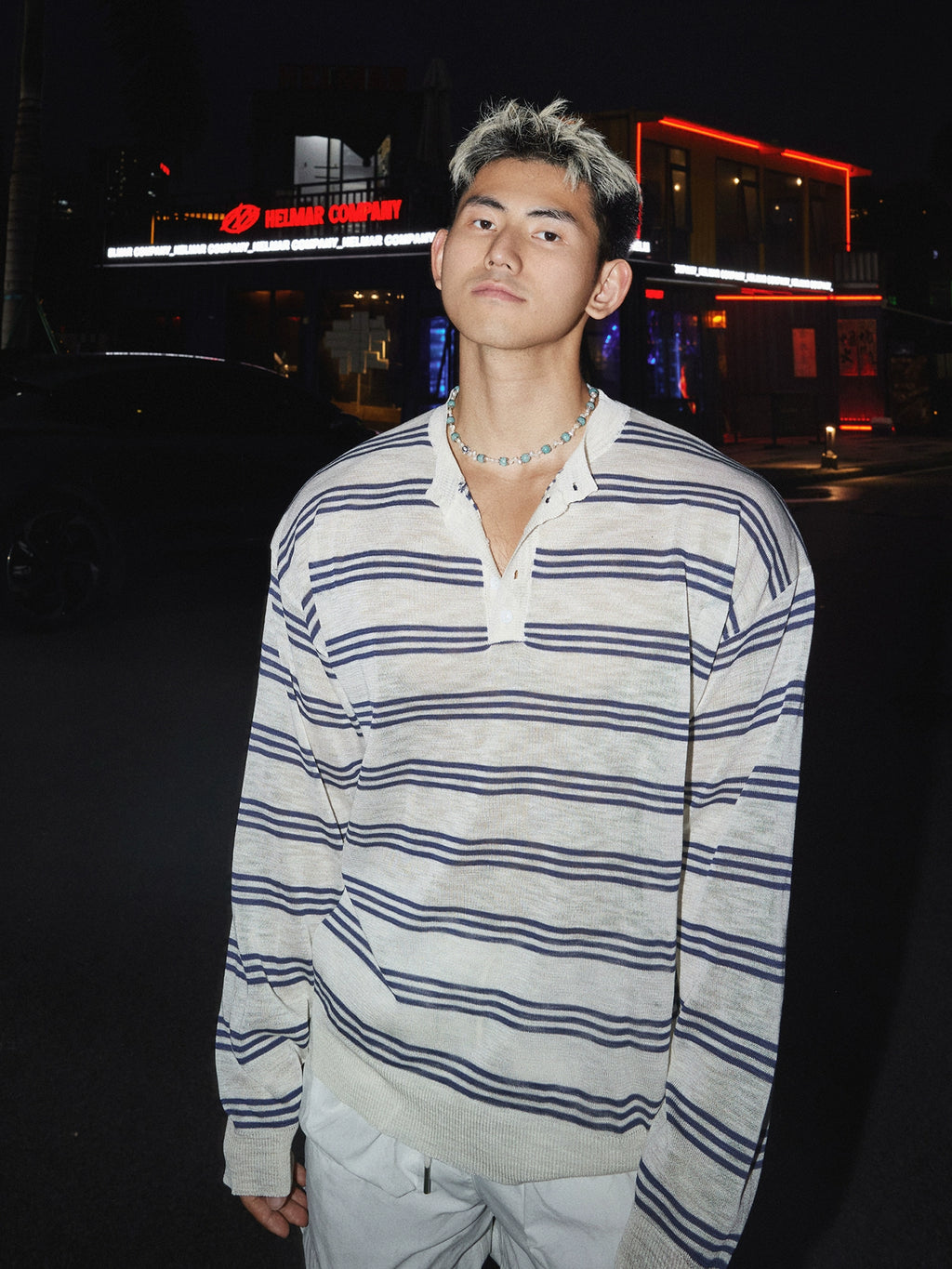 PAPASLILMONSTER Thin Loose Holiday Striped Long Sleeve