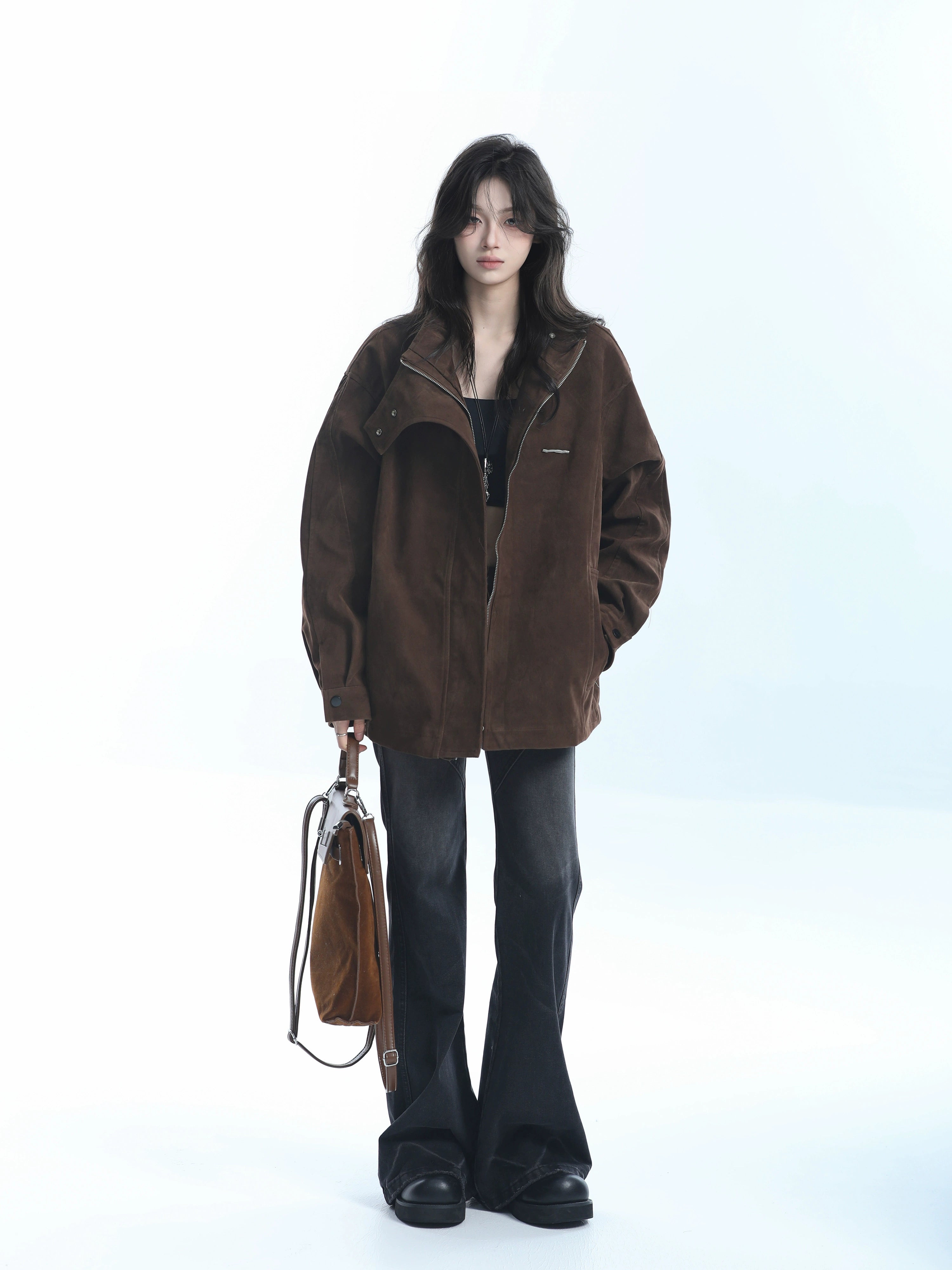 Zuocisankon Vintage Niche Loose Zipper Jacket
