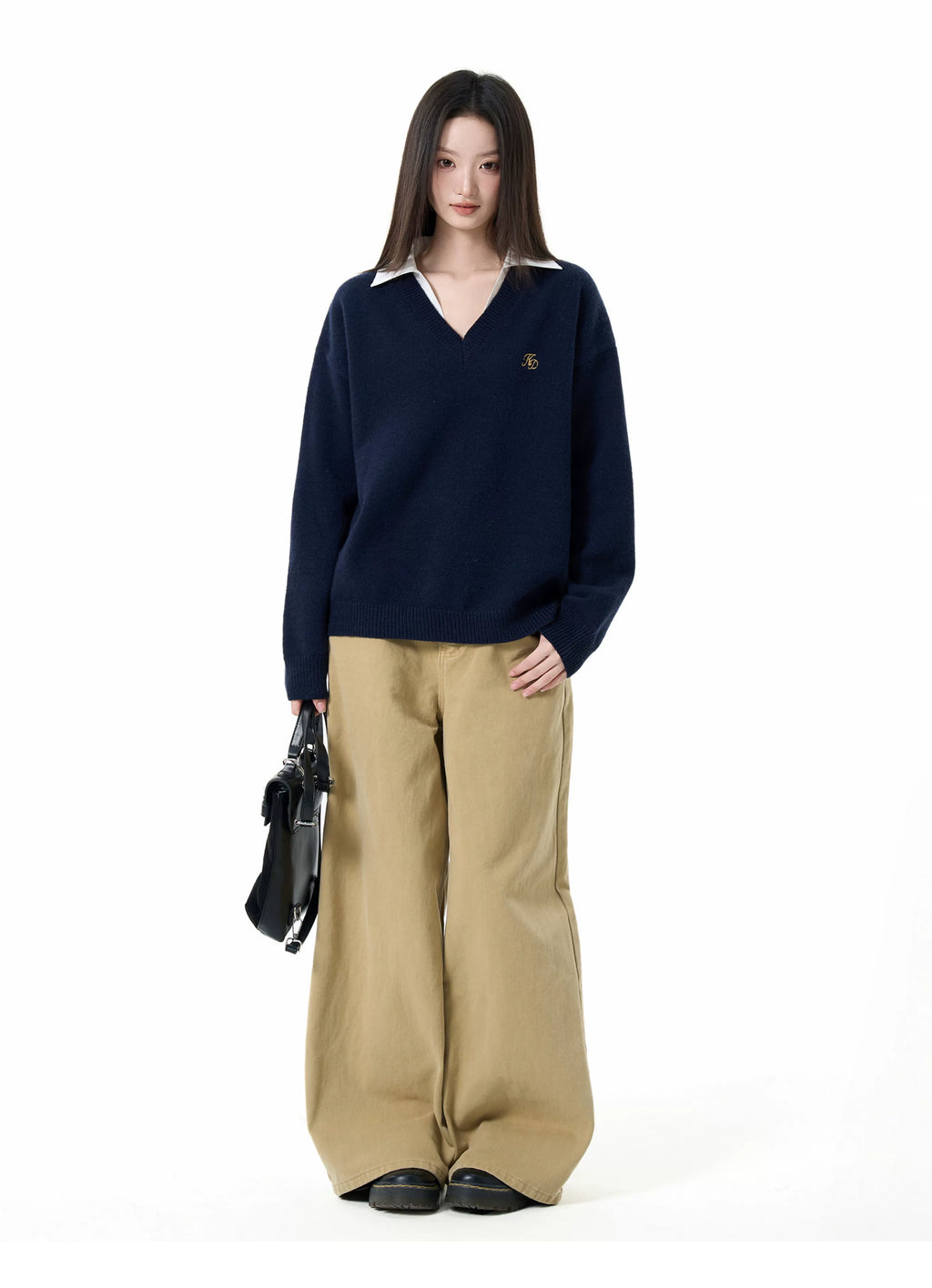 IiamX Fake Two-piece Polo Collar and Shoulder Sweater.